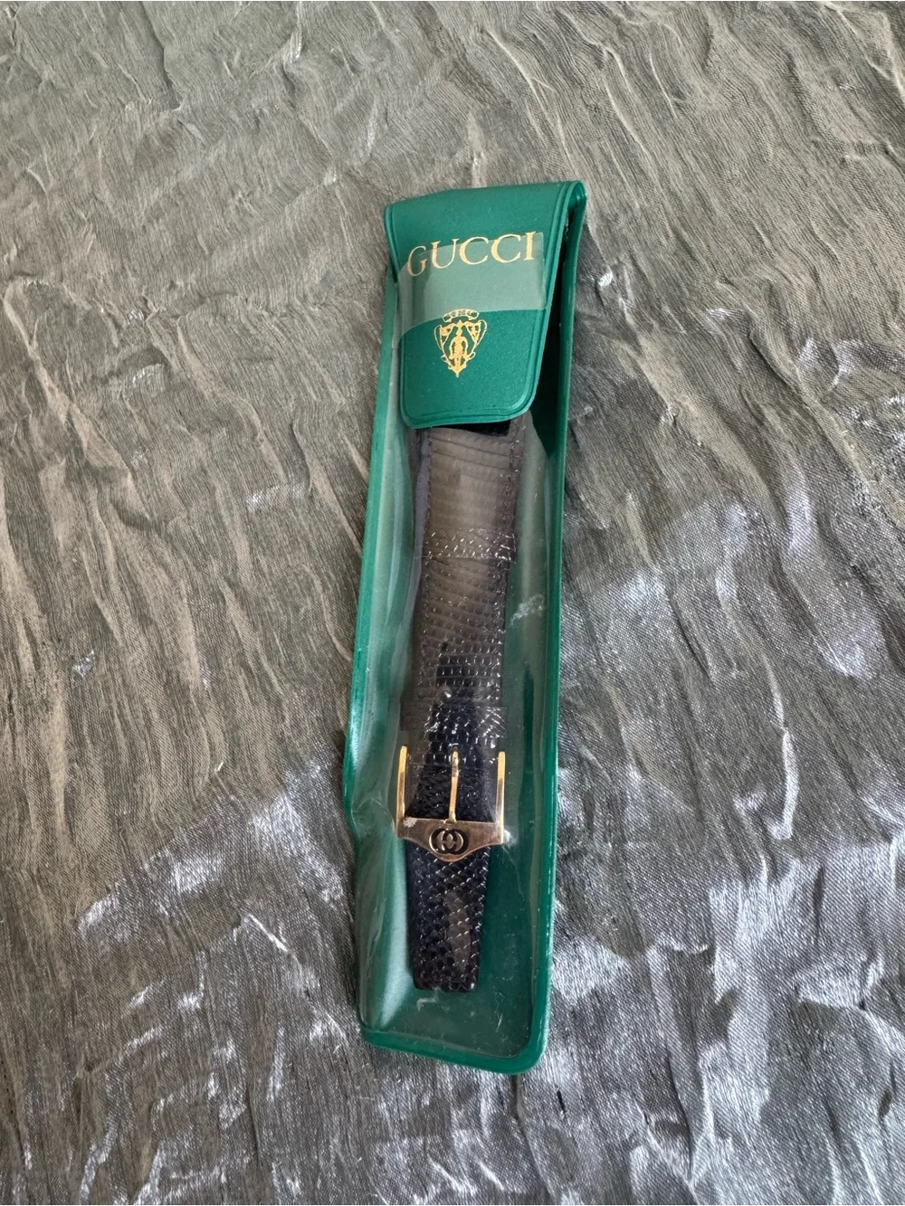 GUCCI VINTAGE LIZARD WRISTWATCH BAND BLACK 19mm